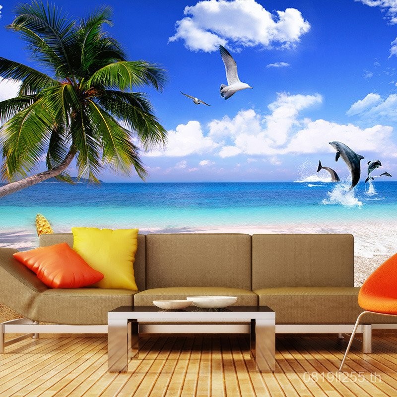 Live Seaview ชื่อวอลล์เปเปอร์ภาพจิตรกรรมฝาผนังตกแต่ง Beach One TV สติ๊กเกอร์ติดผนังทั้งแผ่น Re-Wallp