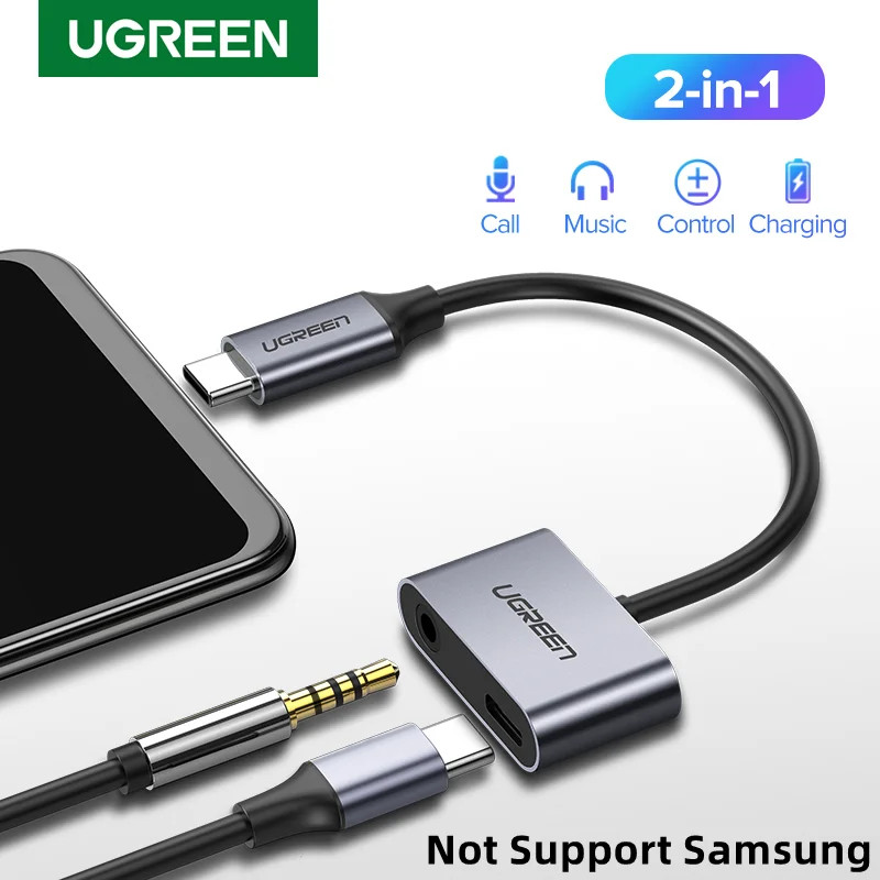 UGREEN 2-in-1 USB C ถึง 3.5 มม.USB C ชาร์จอะแดปเตอร์หูฟังพร้อม Fast CHARGING USB Type C ถึง 3.5 มม.เสียงสาย AUX