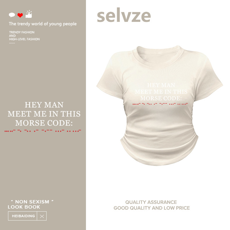 Selvze เสื้อครอปท็อป แขนสั้น แฟชั่นฤดูร้อน (ตัวอักษรภาษาอังกฤษสีขาว） ชั่วโมง เสื้อยืดแขนสั้นสไตล์เกาหลี Y2K cotton100% จัดส่งตลอด 24 ชั่วโมง
