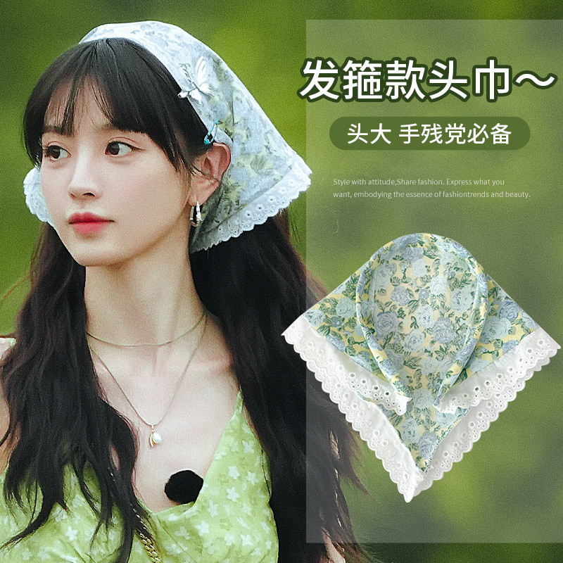 ที่คาดผมลูกไม้ลายดอกไม้สไตล์ Pastoral headscarf หนึ่งหญิง baotong ผ้าพันคอสามเหลี่ยมฤดูร้อน headwear