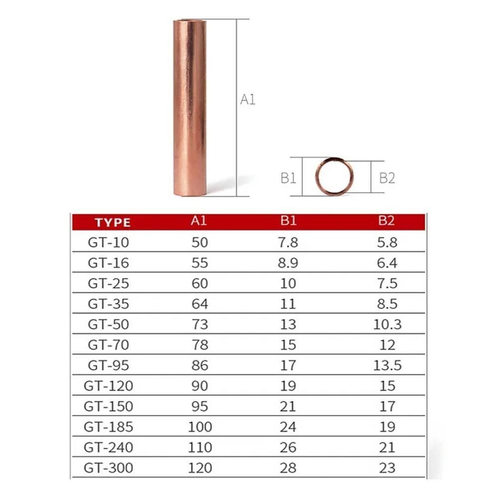 รูมิ‌ 1 ชิ้น GT ทองแดง Terminal เชื่อมต่อหลอด, GT-10/16/25/35/50/70/95/120mm2 Lug Ferrule ลวดจมูก Terminal Crimp, Bolt Hole Cable Connector Kit Hole Passing GT แขนหลอด ราคา ถูกที่สุด ดีลบีเคเค แกลเลอรีภาพที่ 2