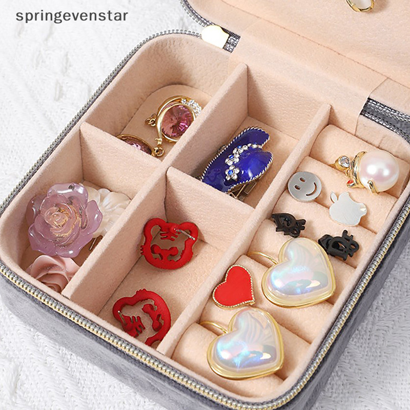 Springevenstar กล่องเครื่องประดับกํามะหยี่เดินทางแบบพกพา Flannel Square Zipper สไตล์ Jewellery Storage Case แฟชั่นผู้ถือของขวัญแหวนผู้ถือต่างหู Springevenstar