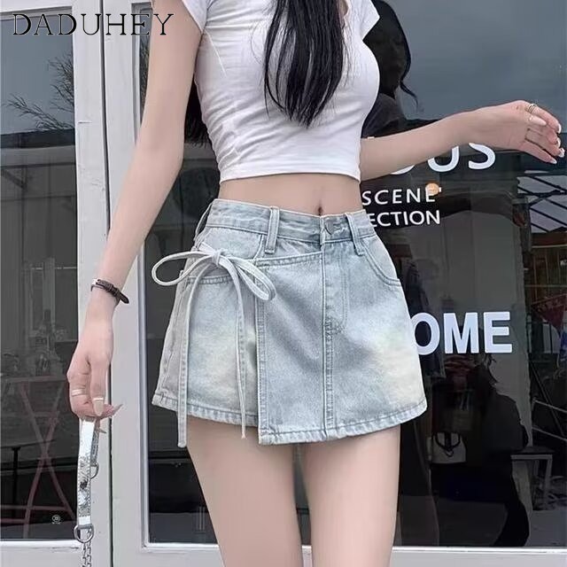 DaDuHey Women's 2024 New Summer Fashionable All-Matching Hot Girl Denim Shorts Hong Kong Style High Waist Slimming and Fashionable Pantskirt