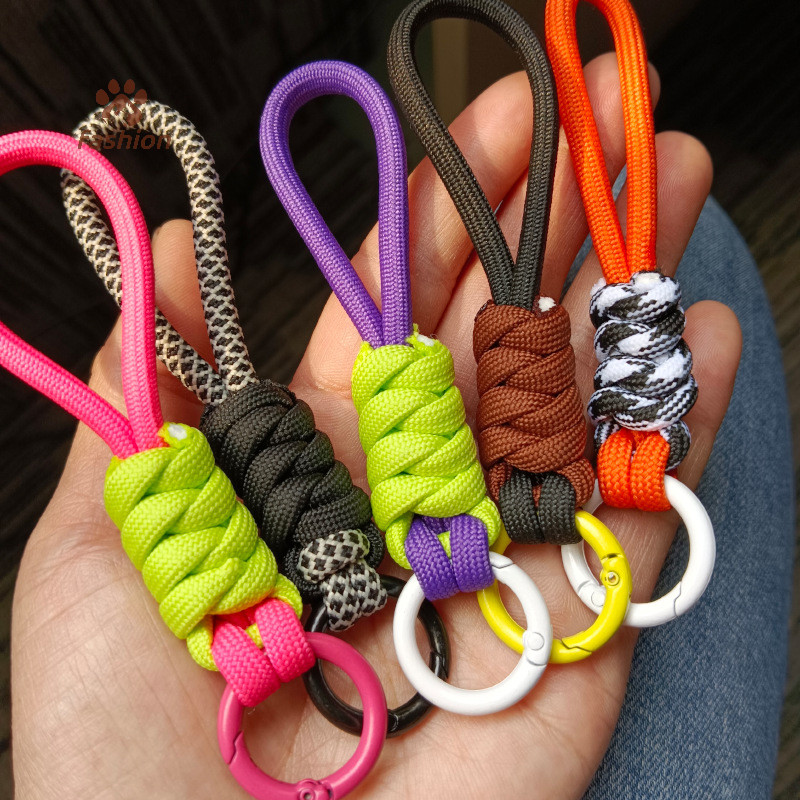 [แฟชั่น] สร้างสรรค์เชือกเส้นเล็กถักที่มีสีสันพวงกุญแจป้องกันการสูญหายปมเชือกไนลอนพวงกุญแจสําหรับผู้หญิงผู้ชายรถกระเป๋าเป้สะพายหลังจี้อุปกรณ์ของขวัญ {ไทย}