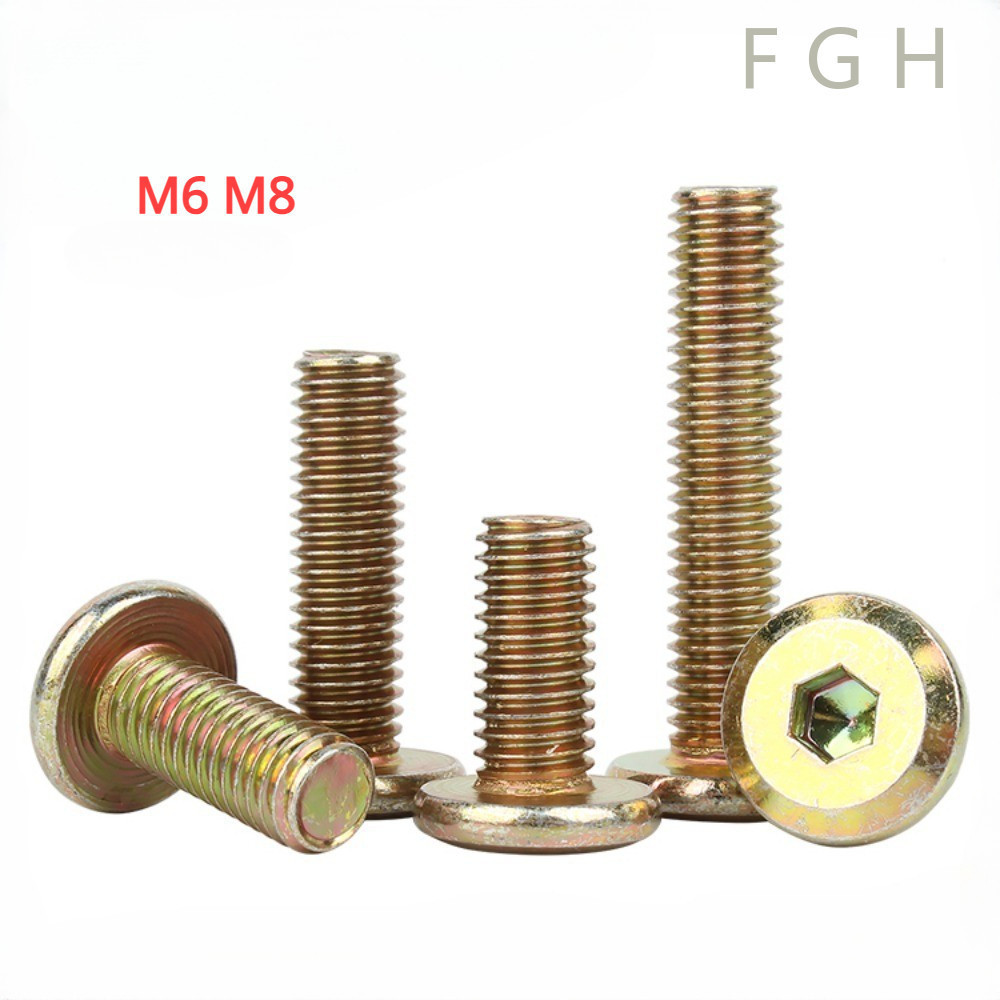 [FGHDB-1-y] น็อต หัวจมแบน หัวกลมแบน สังกะสีสี เกลียวมิล หยาบ สกรู M6 M8/ Round Flat Hex Socket Machine Screw Color zinc