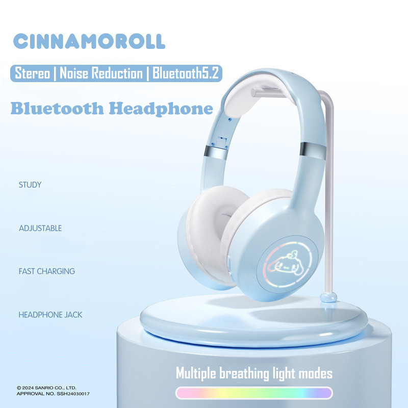 Cinnamoroll ไร้สายบลูทูธ 5.2 หูฟัง RGB Breathe Light Kuromi My Melody Pochacco น่ารักสีชมพู HiFi คุณภาพเสียงยาวความอดทนลดเสียงรบกวน Sanrio EM-368 ชุดหูฟัง