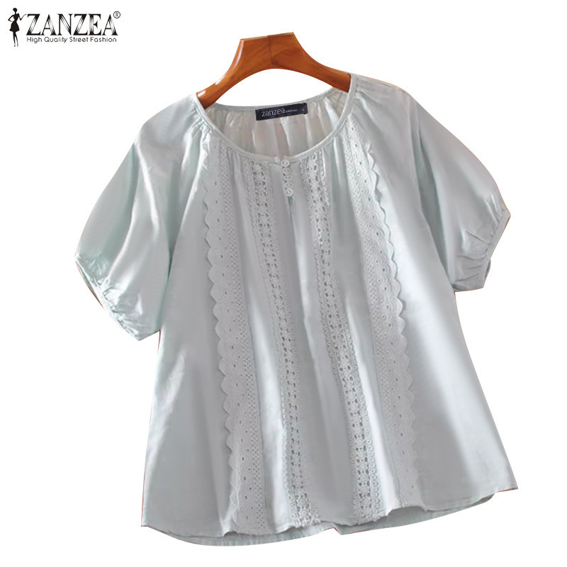 ZANZEA ซานเซีย เสื้อสตรีเกาหลีลําลองคอกลมแขนสั้นเสื้อหลวม