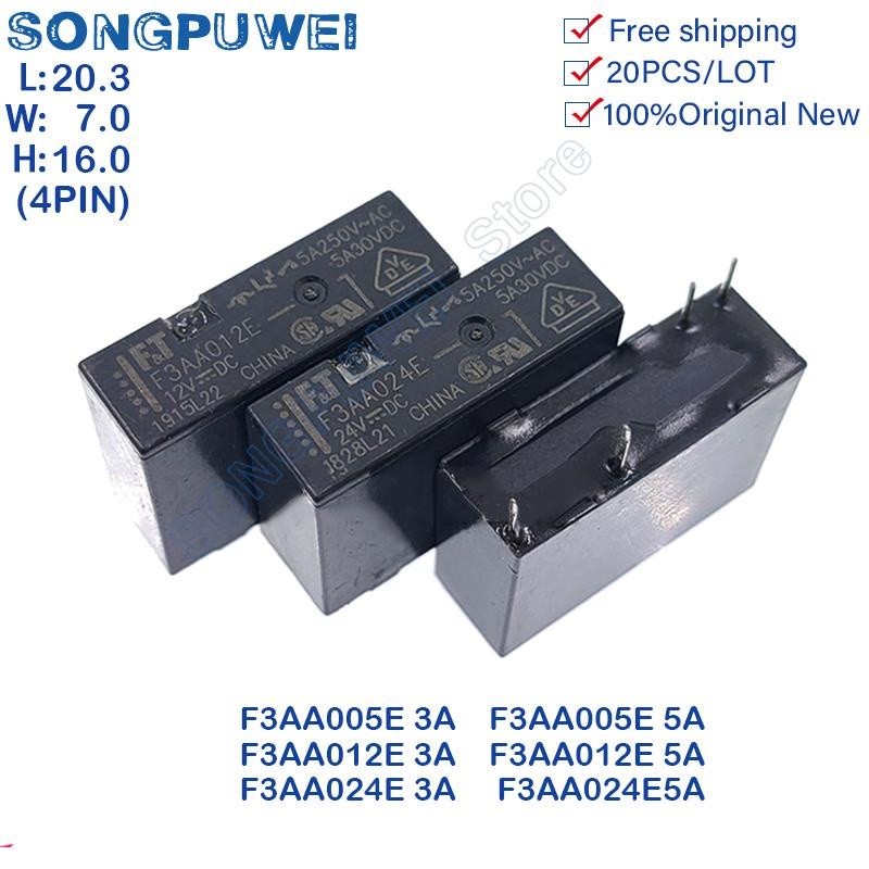 ✰Free shipping 20Pcs/Lot F3AA 005E 012E 024 Power Relay 5V 12V 24VDC 4PIN 5A F3AA012E F3AA005E F3AA0