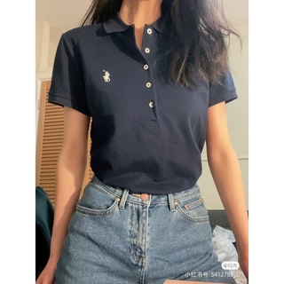 เสื้อโปโลลําลองเข้ารูปสําหรับผู้หญิง - เสื้อยืดแขนสั้นเรียบง่าย