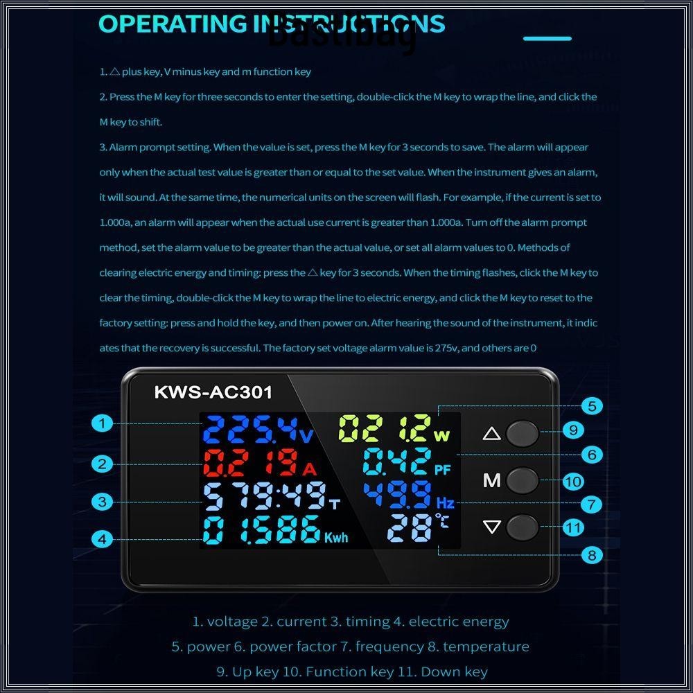 Bastibag ดิจิตอลโวลต์มิเตอร์แอมป์มิเตอร์ KWS-AC301 AC 50-300V ชิปเฉพาะเครื่องตรวจจับพลังงานเมตร