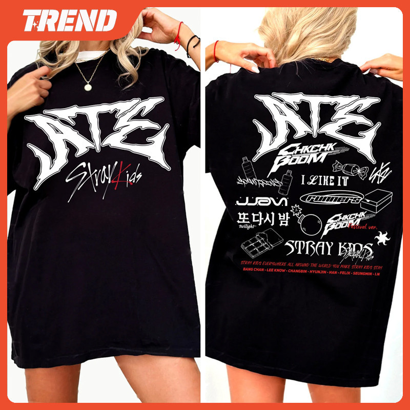 Kpop Stray เด็ก World Tour domineATE ผ้าฝ้ายเสื้อยืด Plus ขนาดเกาหลีแฟชั่น Vintage พิมพ์หลวมแขนสั้นฤดูร้อนนักเรียน Street เสื้อลําลอง Tee
