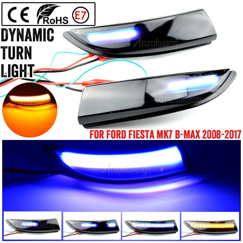 รถ LED แบบไดนามิกไฟเลี้ยวกระจกมองหลังไฟกระพริบสําหรับ Ford Fiesta MK6 VI/UK MK7 2008-2017 B-Max