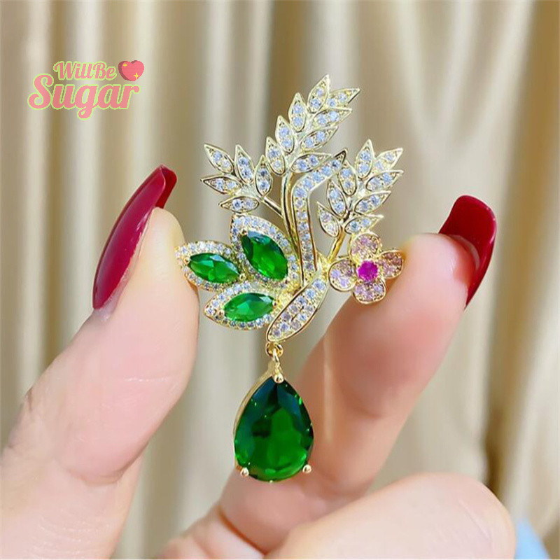 [WillBesugarT] เข็มกลัดหูข้าวสาลี Rhinestone ประณีตสําหรับผู้หญิงแฟชั่นหยดน้ําใบรูปร่างเข็มกลัดเสื้อผ้า Cheongsam อุปกรณ์เสริม [ใหม่]