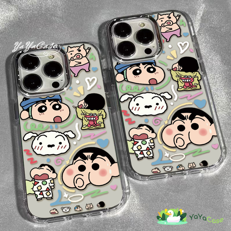 🦢สำหรับ iPhone11 13 Case For เคสไอโฟน14 15 12 pro max 7 8 14 15 Plus X XR XS Max น่ารัก Shin chan โปร่งใสกรอบรูปโลหะ เคส