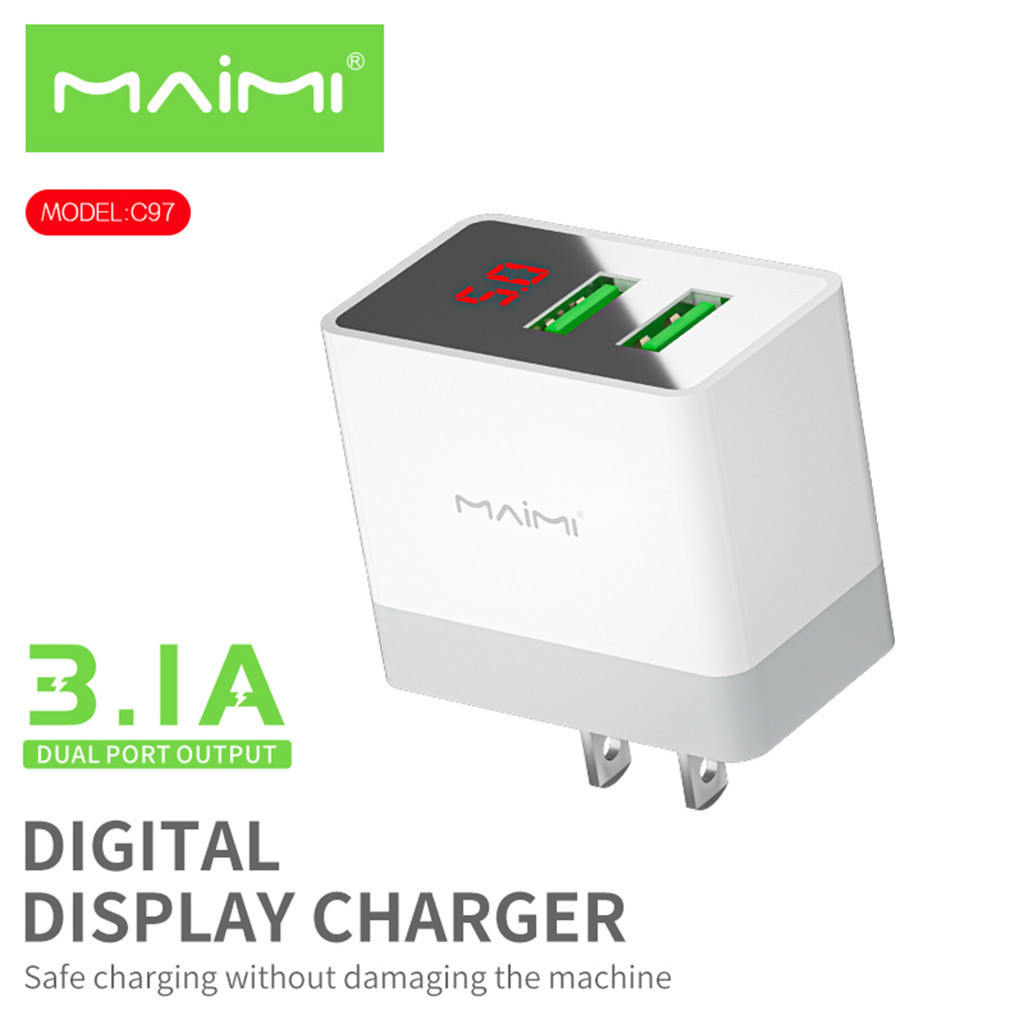 Maimi หัวชาร์จ (รุ่น C97) หัวชาร์จ 2ช่อง USB 3.1A มีจอแสดงผลเวลาชาร์จ จ่ายไฟ 3.1A ​​​​​​​สินค้ามีการรับประกันคุณภาพ