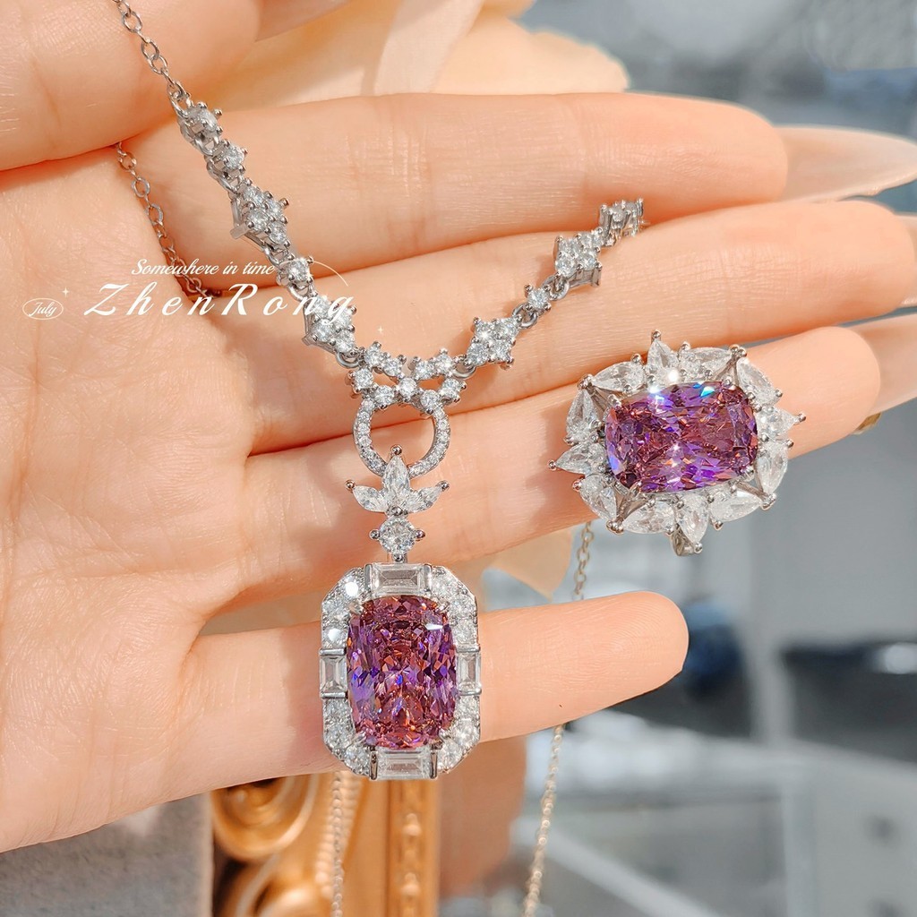 Seiko High Carbon Diamond Dry Rose สร้อยคอจี้ฝังเจ้าหญิงสแควร์เพชรจําลอง Alexander แหวนหินหญิง