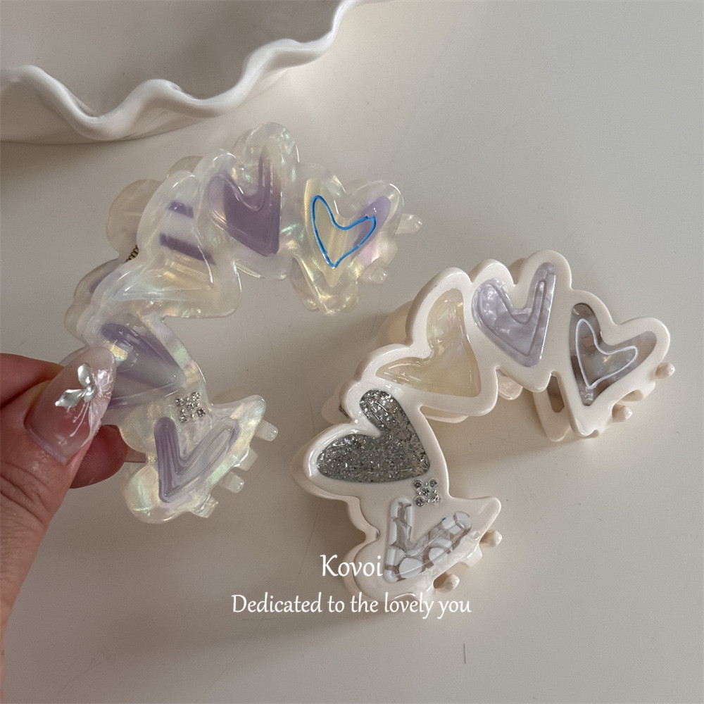 Kovoi/สไตล์ใหม่ Heart-pounding Love Heart ผมคว้า Texture Acetate คว้าคลิปคลิปผมดิสก์ผม Shark คลิปอุปกรณ์เสริมผม