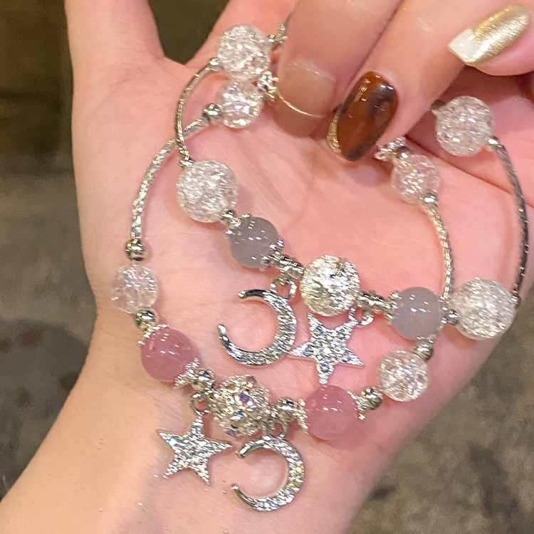 Bling Star Moon Dangle ลูกปัดสายรัดข้อมือกําไลข้อมือเป็นของขวัญสําหรับสาวหวาน