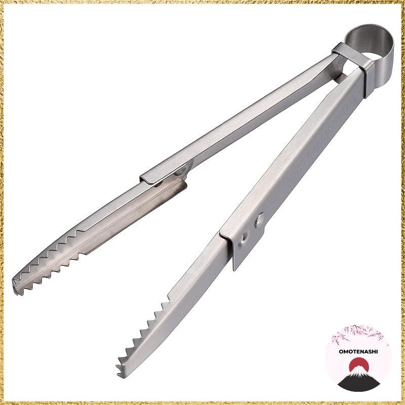 Captain Stag BBQ Tongs Foldable Solo Tongs 21cm Compact Storage Stainless Steel with Stopper UG-3293 Silver