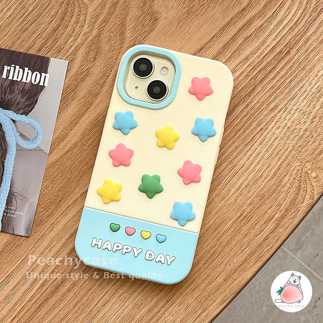 Ins 3D สีสันรูปหัวใจ Star เคสโทรศัพท์ซิลิโคนสําหรับ iPhone 15 14 13 12 Pro Max 11 15promax Anti-drop Soft ฝาหลังปลอกมือถือ - รูปที่ 4