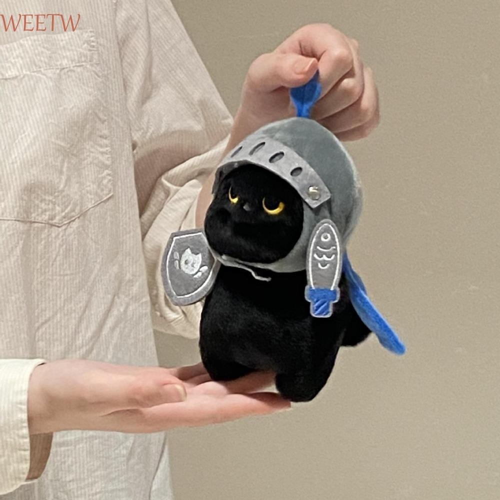 Weekw Knight Cat Plush Doll, Shield Silly Cat Plush Toy, Compatible Doll ที่ถอดออกได้น่ารักนุ่ม Black Cat ตุ๊กตาของเล่นเด็ก