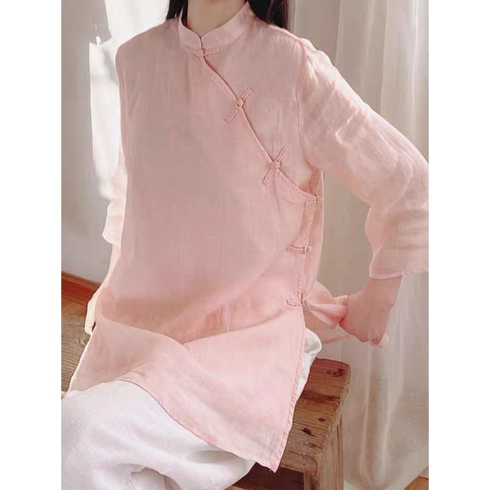 ใหม่สไตล์จีน กลิ่นฉุน เสื้อสูทด้านบนติดกระดุมเสื้อยาวปานกลาง