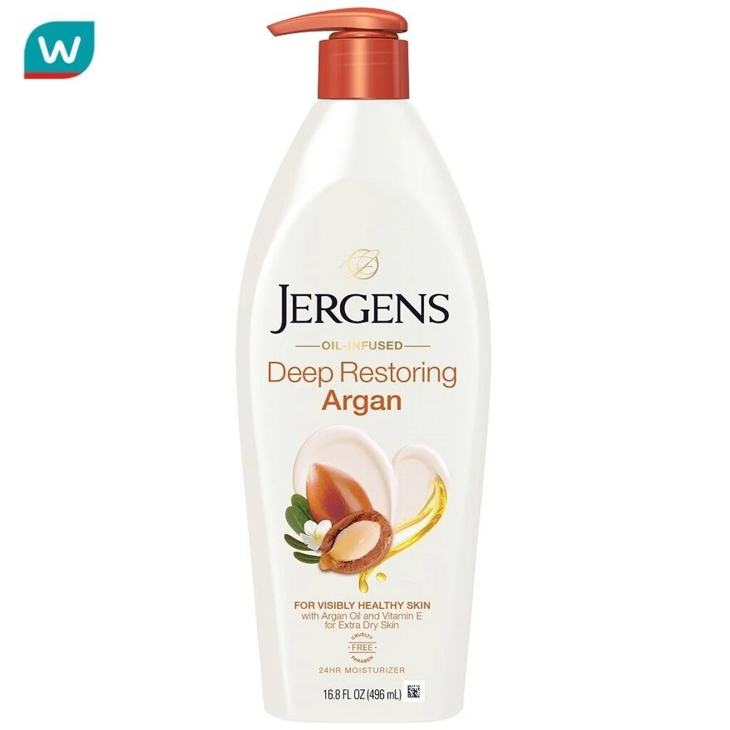 Jergens เจอร์เกนส์ ออยล์-อินฟิวส์ ดีพ รีสโตร์ริ่ง อาร์แกน 24-Hour มอยส์เจอไรเซอร์ 496 มล.