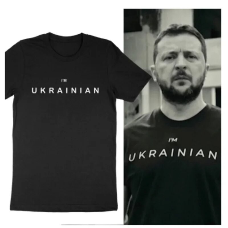 เสื้อยืดแขนสั้นSummer Mens T-shirt Good Evening We Are From Ukraine Ukrainian Flag Shirt Women's Men