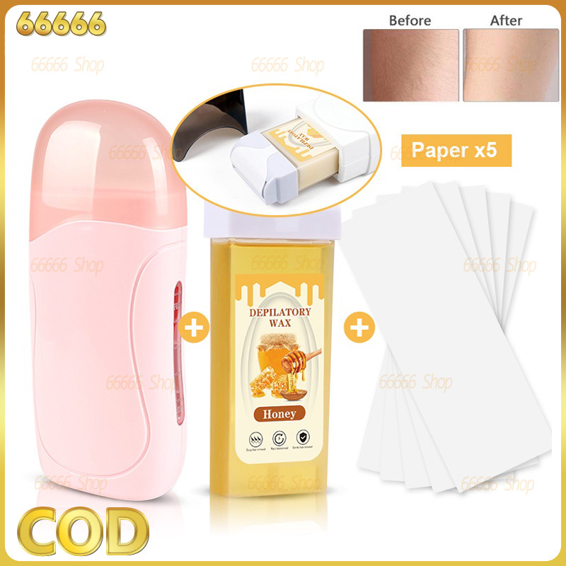 3in1ชุดเครื่องแว็กซ์แบบพกพา เครื่องแว็กซ์ขน +10 แผ่น Wax paper+100g ครีมกำจัดขนน้ำผึ้งขี้ผึ้ง