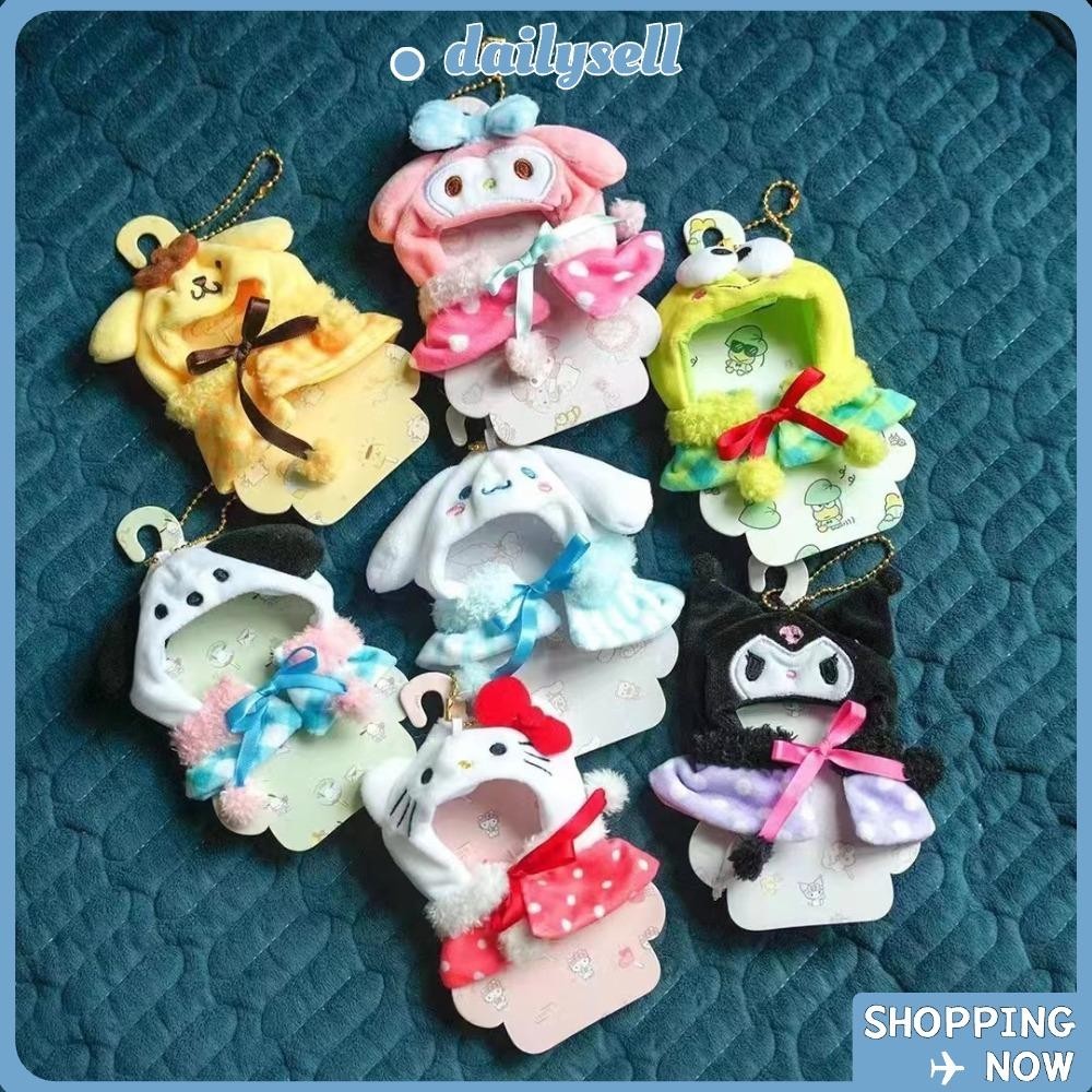 Daily Doll Shirt, Plush Velvet Cinnamoroll Pattern Labubu Doll Clothes, 10cm Kawaii Kitty Kuromi Melody Doll Hat for Labubu Dolls