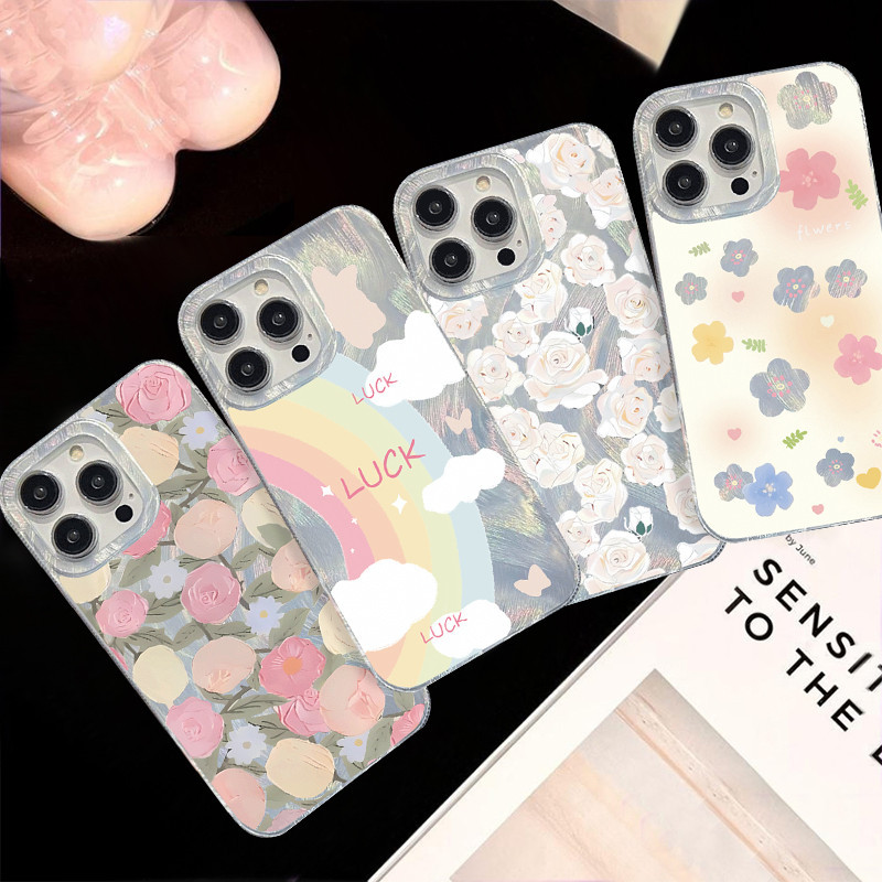 ลายดอกกุหลาบทิวลิปแสนสวย ขนนไหมหรูหรา เคสIphone 11 13 Pro Max 7Plus 14 15 12 Pro Max 7 8 15 14 Plus XS X XR Max SE 2022