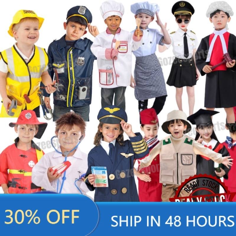 เครื่องแต่งกาย Occupation Kids Unisex Free Size Doctor, Worker, Nurse, Air Stewardess, Police, Firef