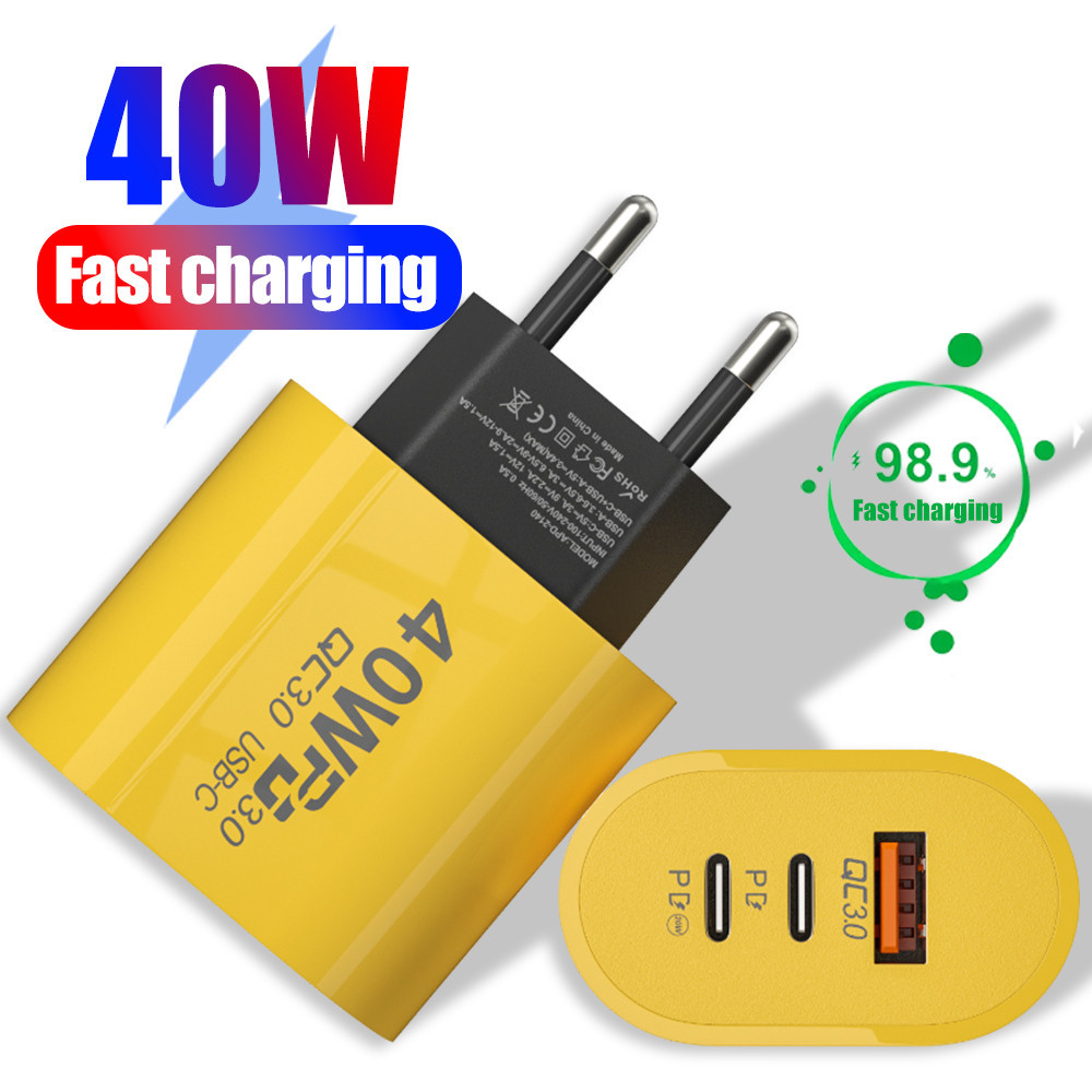 Universal แบบพกพา 40W USB PD Type C 3 อินเทอร์เฟซ Fast Charging ชาร์จโทรศัพท์มือถือ - Quick Charge 3.0 Wall โทรศัพท์มือถืออะแดปเตอร์ EU/US Plug