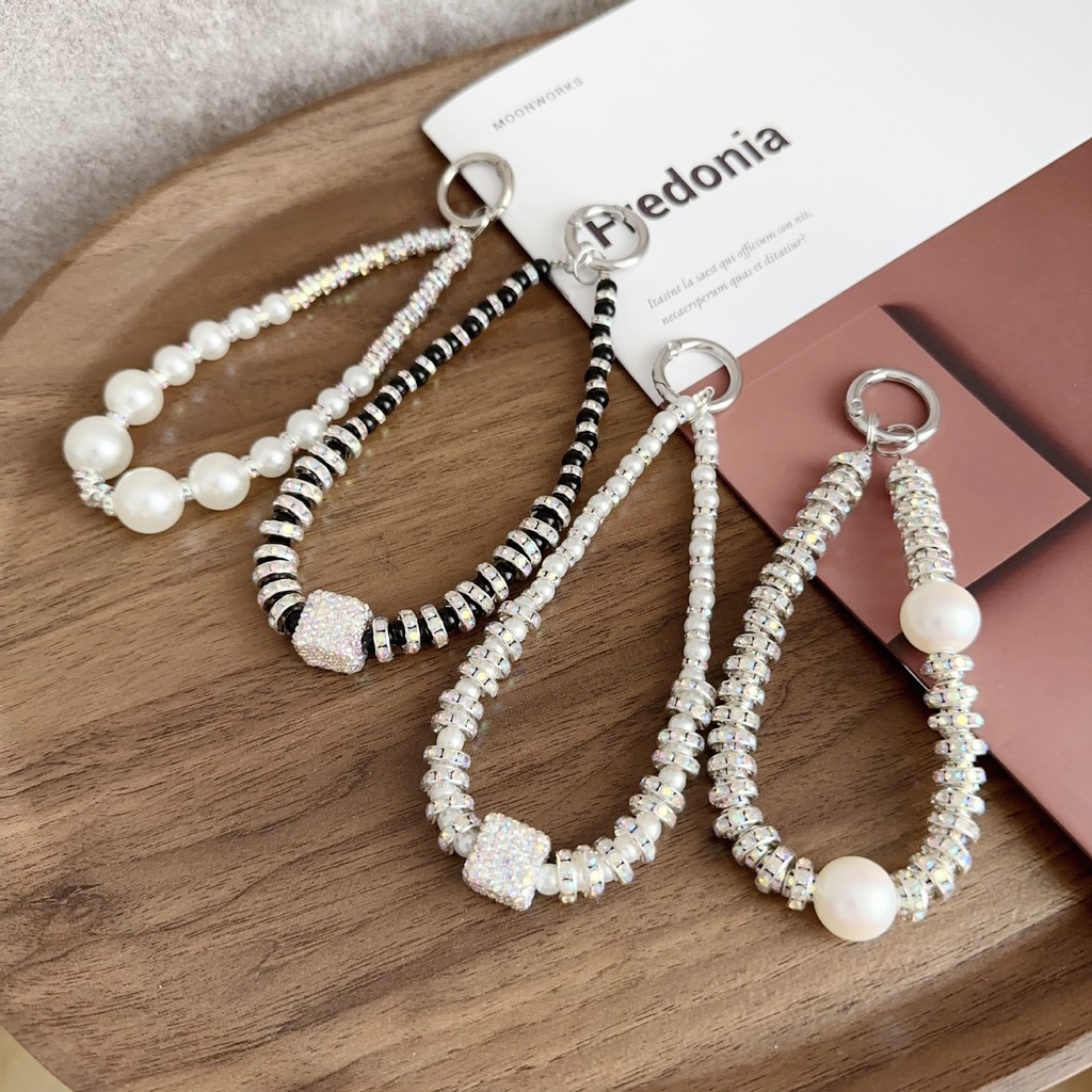 [PYDM] ขายส่งสไตล์ใหม่กระพริบเพชรโทรศัพท์โซ่ High-End หรูหราสร้อยข้อมือ Pearl buling เพชรเคสโทรศัพท์ Lanyard จี้พวงกุญแจจี้