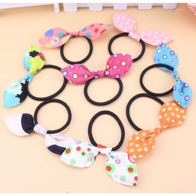 ยางรัดผมโบว์ หูกระต่าย คละสี (ขายเป็นเส้น) #M-0029