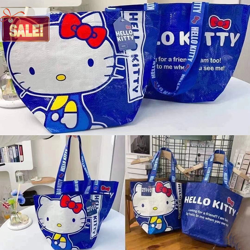 Bl Super Kawaii Blue Kittys พิมพ์ช้อปปิ้งกระเป๋าไนลอนเป็นมิตรกับสิ่งแวดล้อมกระเป๋าทอมือหนึ่งไหล่น่ารักและทนทานกระเป๋า A