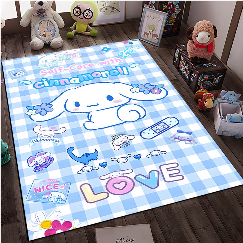 Sanrio Cinnamoroll พรมพื้นที่สุนัข, พรมสําหรับห้องนั่งเล่นในบ้านห้องนอนโซฟาพรมเช็ดเท้าห้องครัวตกแต่ง, พรมปูพื้นกันลื่น Tapis Salon