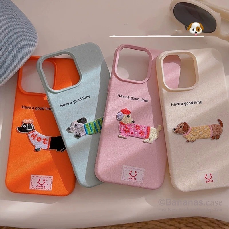 Iphone 16 15 14 13 12 11 Pro Max X Xr Xs Max เคสโทรศัพท์ 3D DIY การ์ตูนน่ารักลูกสุนัขหนังนุ่มฝาครอบโทรศัพท์