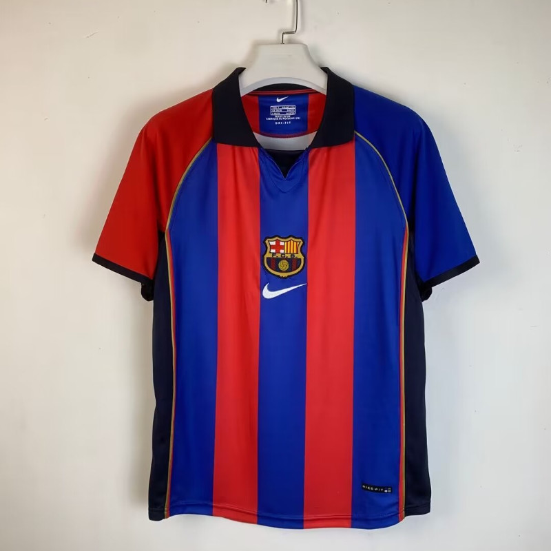 01-02 Barcelona Home Vintage Jersey S-XXL ผู้ใหญ่แขนสั้นเสื้อแห้งเร็วกีฬาฟุตบอลด้านบน AAA
