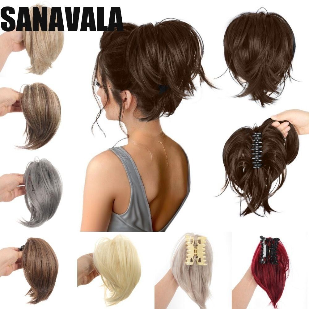 Sanavala ยุ่งตรงผมหางม้า, สังเคราะห์ Updo Claw คลิปในมวยผม, อุปกรณ์เสริมผม Scrunchie หางม้า Extension สูง Chignon เท็จชิ้นผมทุกวัน