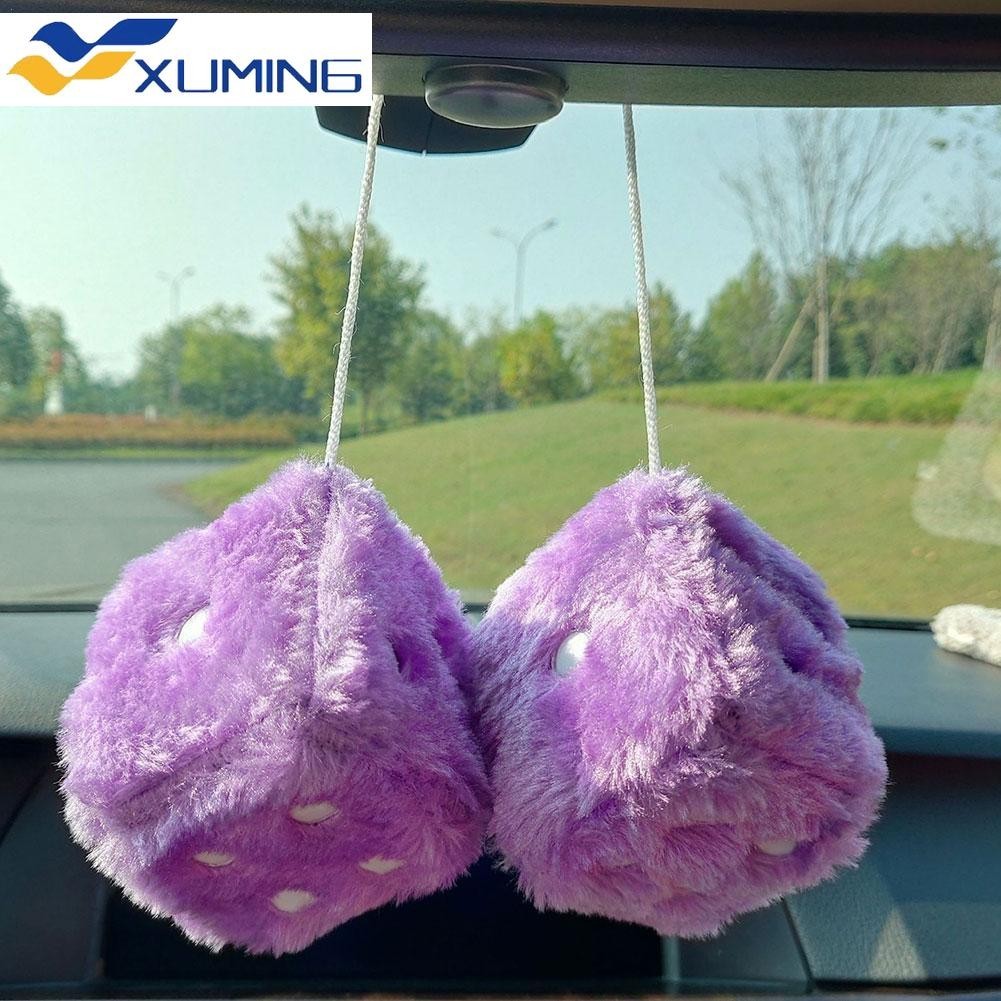 Xm Fuzzy ตุ๊กตาลูกเต๋าจุด Retro Square Plush แขวนกระจก Fuzzy ลูกเต๋าสําหรับสีชมพูภายในรถเครื่องประดับตกแต่ง F3O7