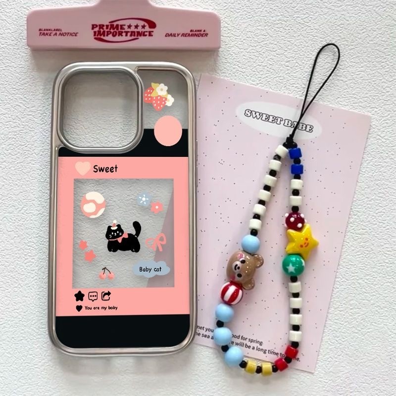 สตรอเบอร์รี่ลูกแมวเหมาะสําหรับsamsung S23feเคสโทรศัพท์Electroplating s24s22ultra/s21feญี่ปุ่นเกาหลีA55a15a54a53 การ์ตูนA73 Sweet CoolสาวA33a34 แฟชั่นA05sกันกระแทก