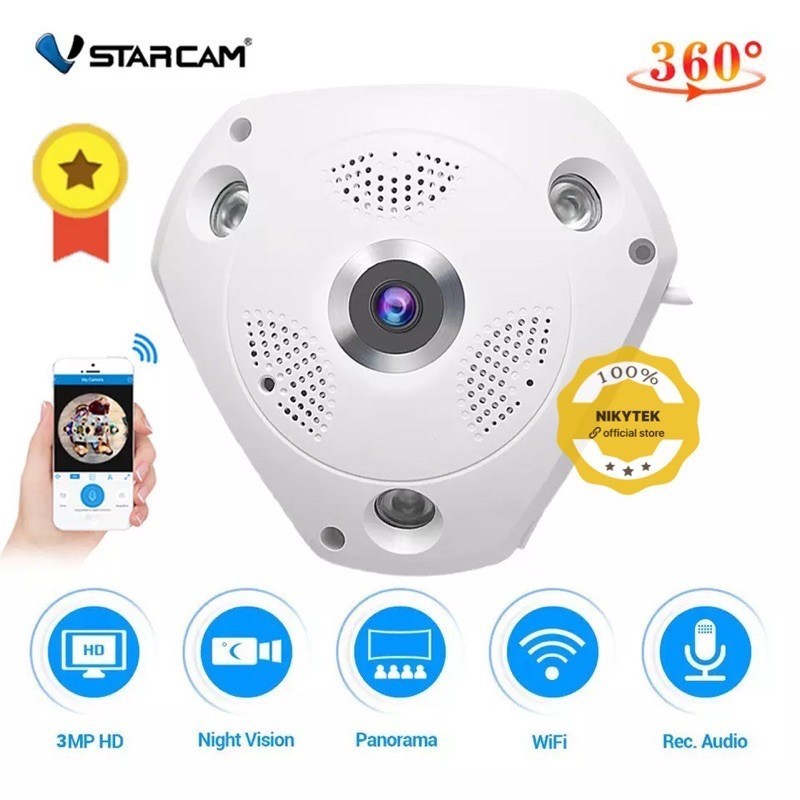 อัดเสียงได้ VStarcam-3MP  Panoramic IP Camera 3.0 พิเซล รุ่น C61S FHD 1536Pสีขาว