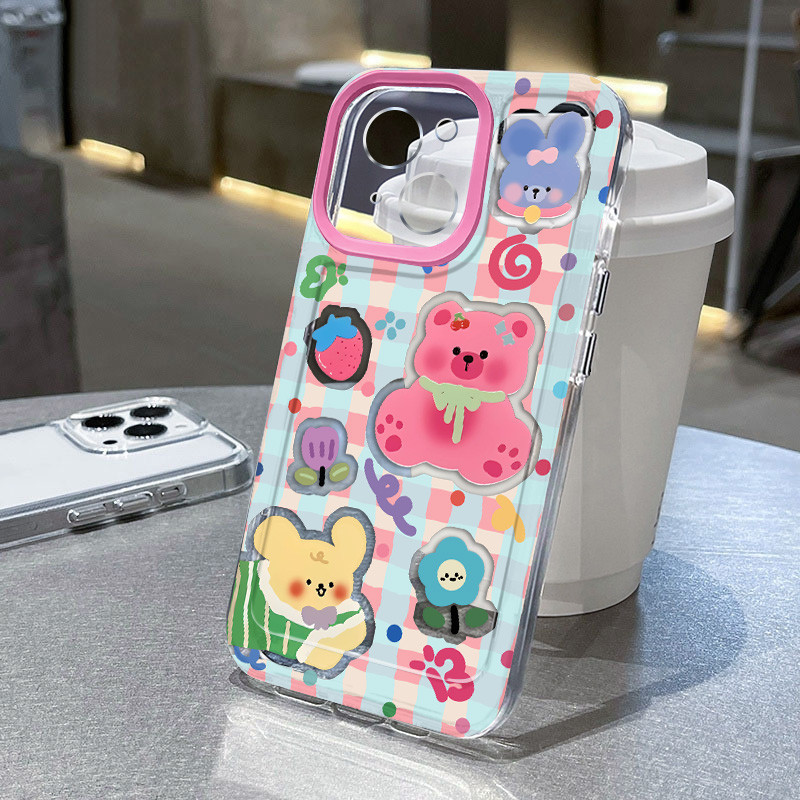 ใหม่สร้างสรรค์สีชมพูหมีน้อยรูปแบบiphone Case XSMAX 13 12 15 14 11 Pro Max X XR SE 2020 8 7 6 Plusซิลิโคนกันกระแทกเคสโทรศัพท์