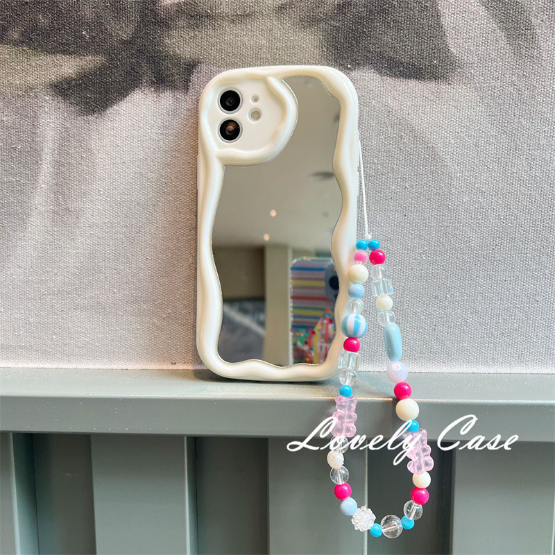 สําหรับ Infinix Smart 8 6 7 Spark GO 2024 Hot 30 9 Play Note 40 30 Pro 12 Turbo G96 Tecno Spark 10 ITEL A50 Simple Mirror + Chain 3D ครีมคลื่นซิลิโคนเคสโทรศัพท์ Anti Fall Soft Cover