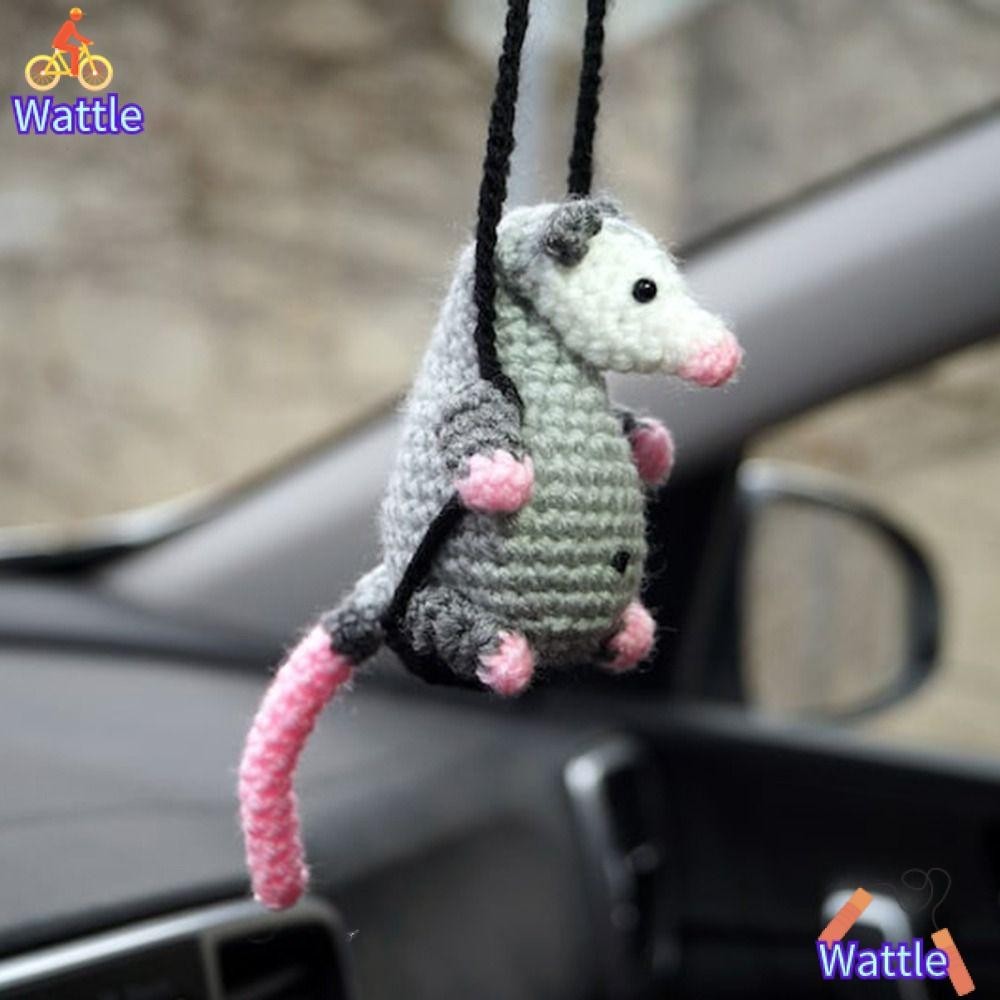Wattle Possum Car Charm, หมวกเห็ด Handmade ถัก Opossum อุปกรณ์ตกแต่งรถยนต์, ของแต่งรถ กระจกสุดน่ารักแขวน Soft Opossum ที่แขวนของในรถยนต์