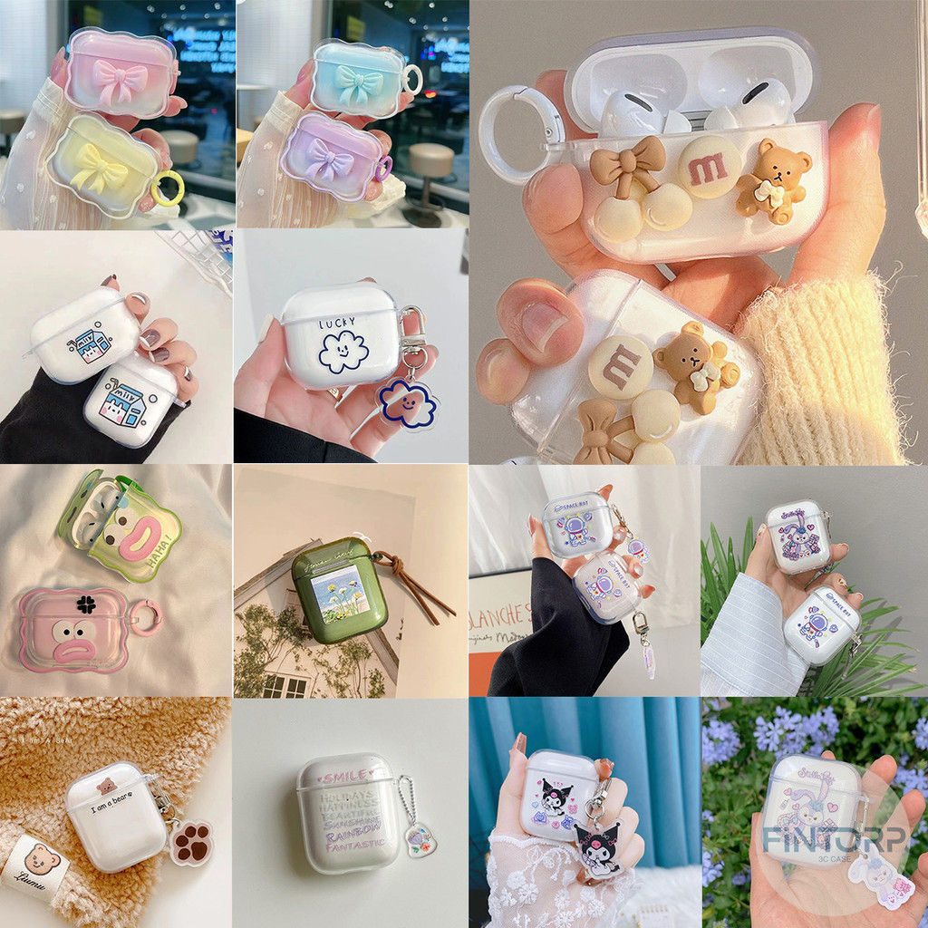 เคส TPU ใสนุ่มน่ารักสำหรับ AirPods 1/2/3/Pro 2 Pro2 เคสหูฟังบลูทูธไร้สายแบบใสนุ่ม