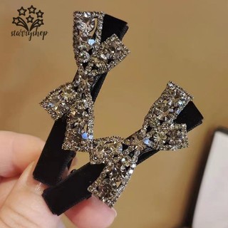 ☄️starryshop☄️1 chiếc kẹp tóc nhung đen đính đá, kẹp viền nơ nhẹ nhàng sang trọng, kẹp tóc mái tiểu thư