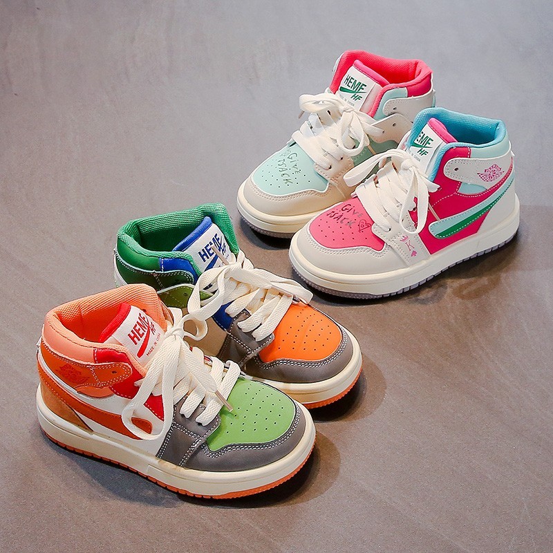 เด็กผู้หญิงเด็กกีฬารองเท้าลื่น High-top โรงเรียน Causal รองเท้าแฟชั่นเด็กใหม่วิ่งรองเท้าผ้าใบสําหรับชายฤดูใบไม้ผลิฤดูใบไม้ร่วง