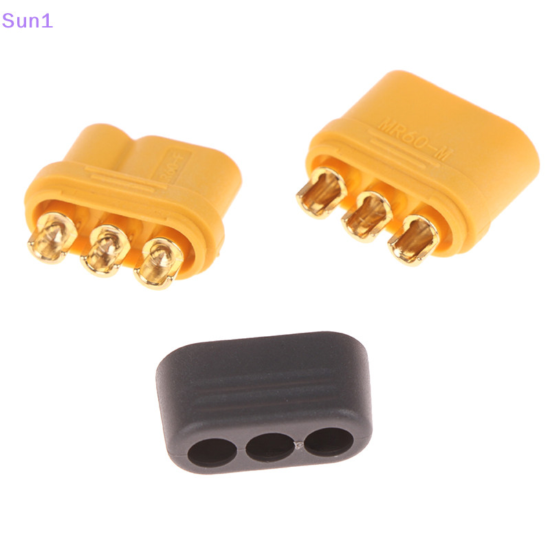 Sun1> 1 คู่ Amass MR60 ปลั๊ก 3.5 มม.3 Core Connector T ปลั๊กอินเทอร์เฟซ Connector Sheathed พร้อมฝาครอบป้องกันสําหรับรุ่น RC ได้ดี